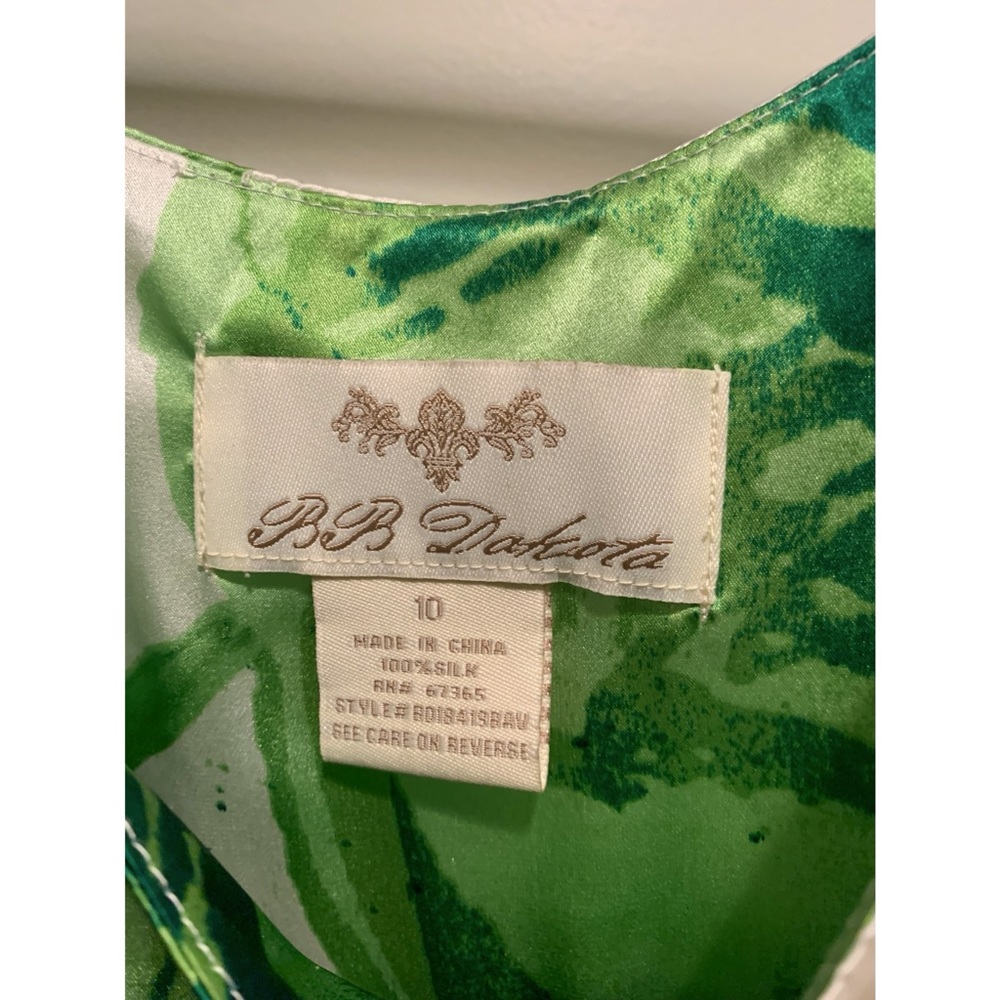 BB Dakota Satin White Green Floral Babydoll Mini Dress Size 10 - Picture 4 of 4